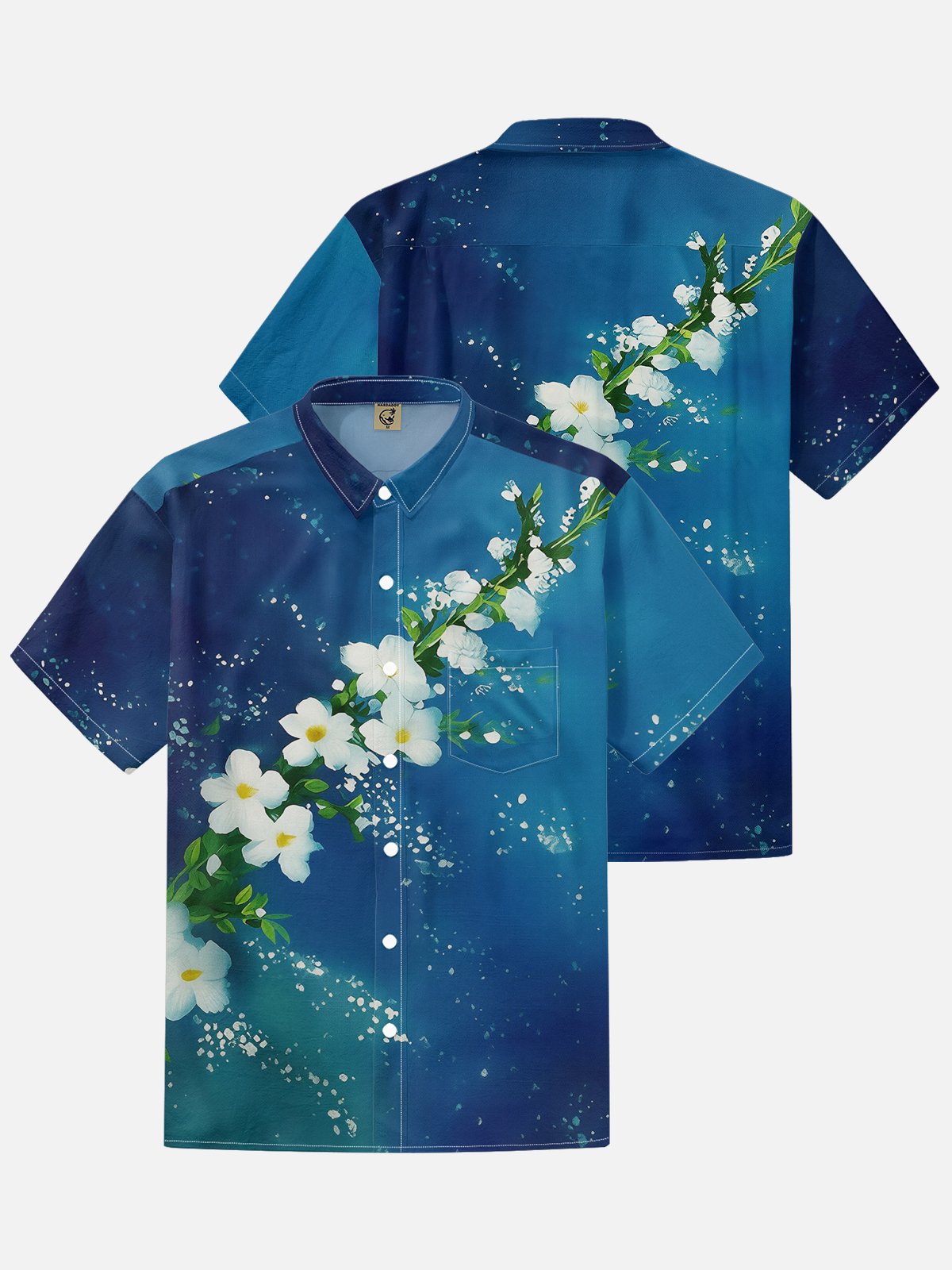 Moisture Wicking Abstract Gradient Floral & Botanical Print and Chest Pocket Holiday Hawaiian Shirt