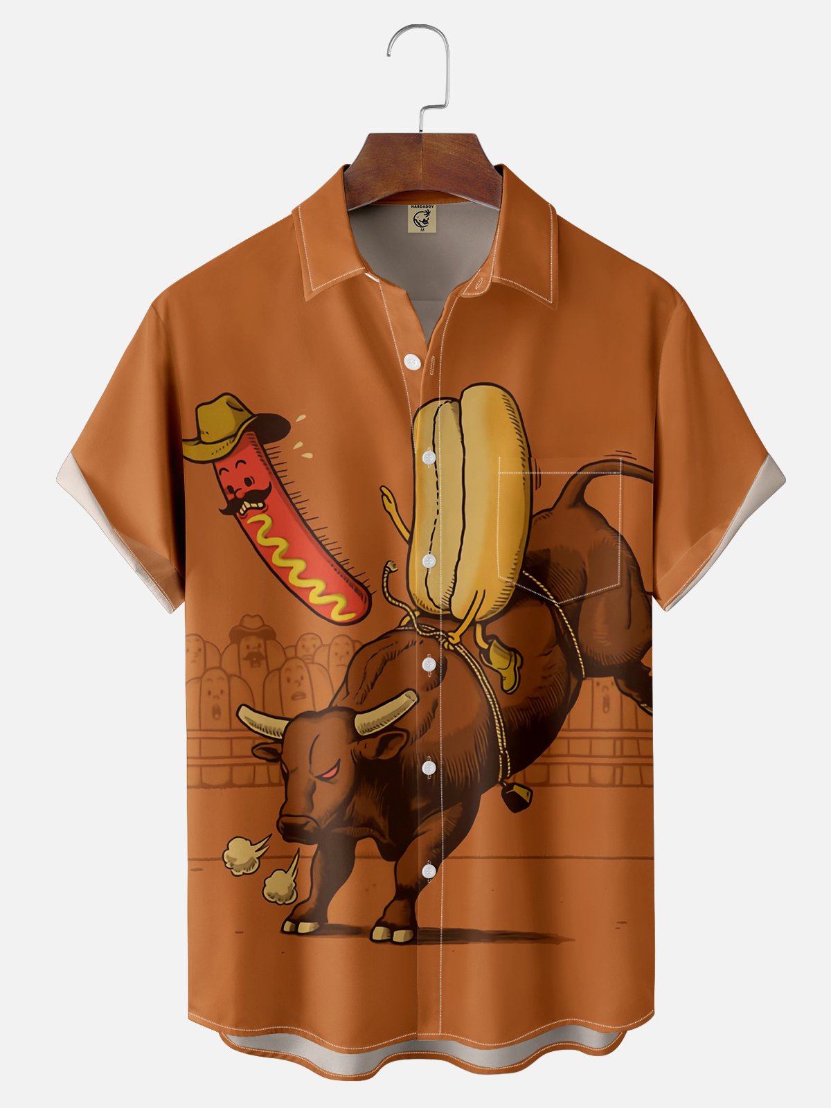 Moisture Wicking Western Hot Dog Cowboy Chest Pocket Hawaiian Shirt