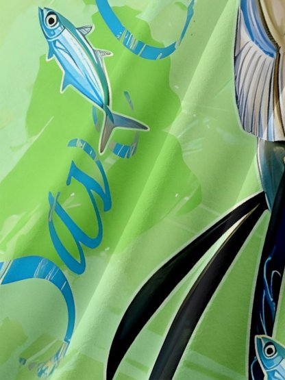 Moisture-wicking Swordfish Ocean Chest Pocket Hawaiian Shirt