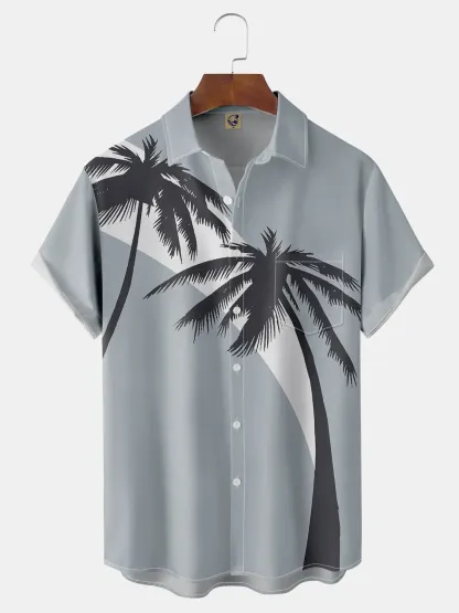 Coconut Tree Chest Pocket Short Sleeve Hawaiian Shirt