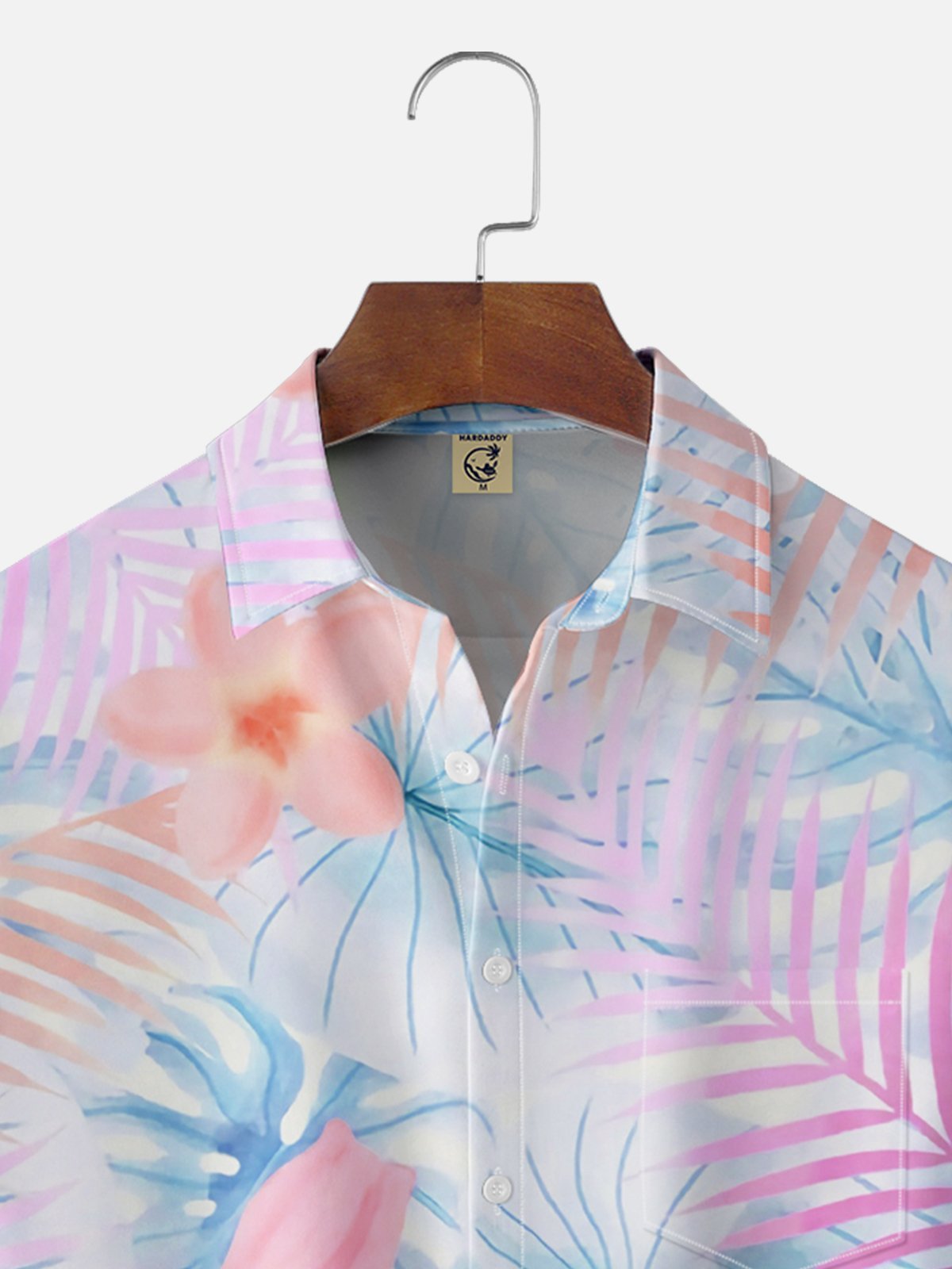 Moisture-wicking Palm Tree Hibiscus Flower Chest Pocket Hawaiian Shirt