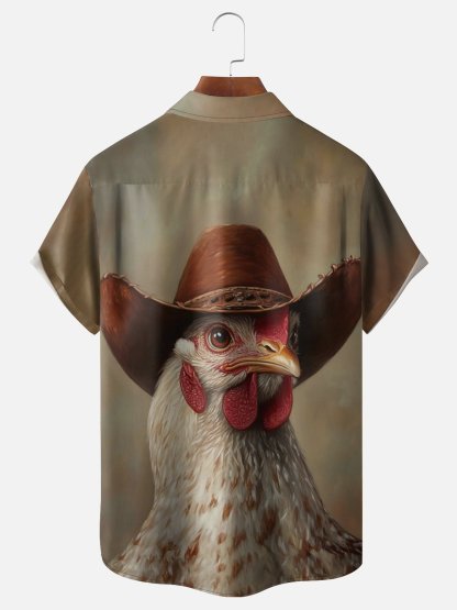 Moisture Wicking Cowboy Hat With Chicken Gradient Color Abstract Painting Chest Pocket Hawaiian Shirt