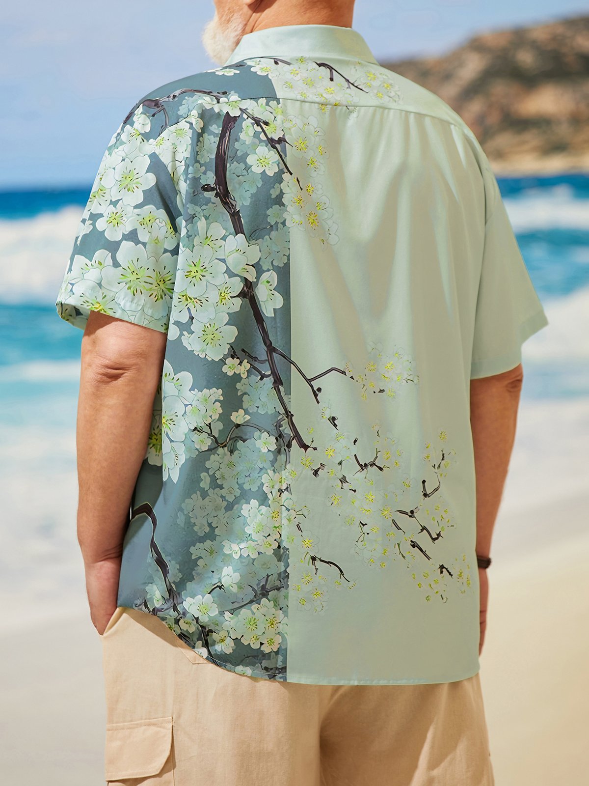 Big Size Floral Sakura Chest Pocket Short Sleeve Hawaiian Shirt