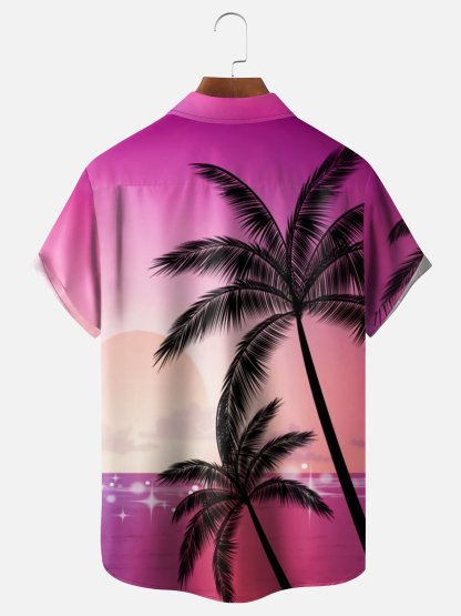 Moisture-wicking Palm Tree Chest Pocket Hawaiian Shirt