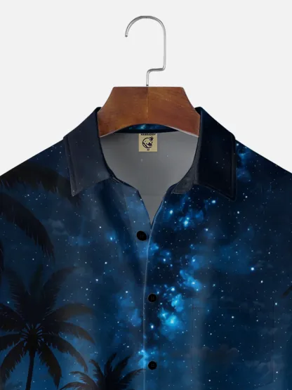 Moisture-wicking Coconut Tree Beach Chest Pocket Hawaiian Shirt