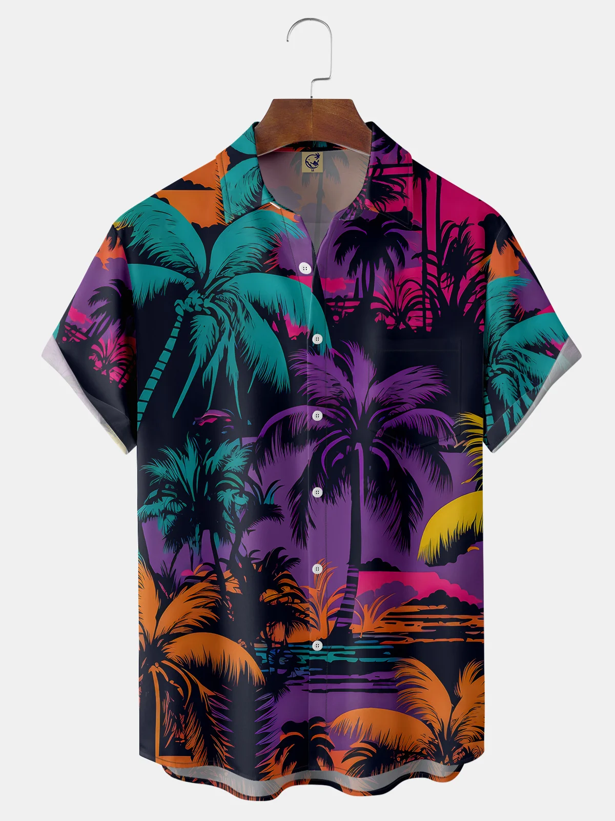 Coconut Tree Chest Pocket Short Sleeve Hawaiian Shirt