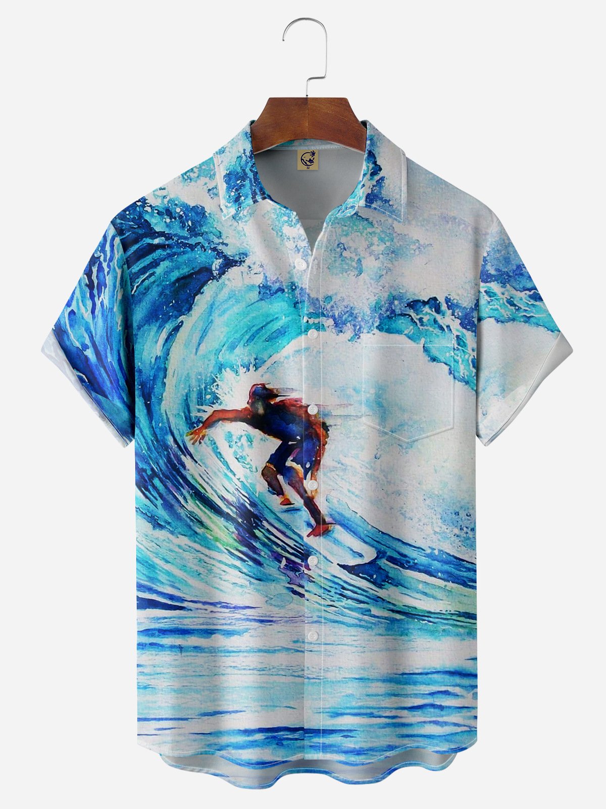 Surfing Chest Pocket Short Sleeve Hawaiian Shirt