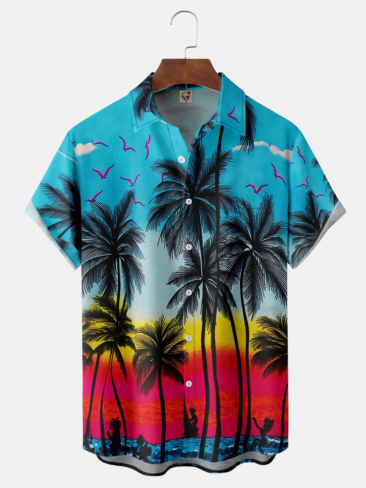 Coconut Tree Chest Pocket Short Sleeve Hawaiian Shirt