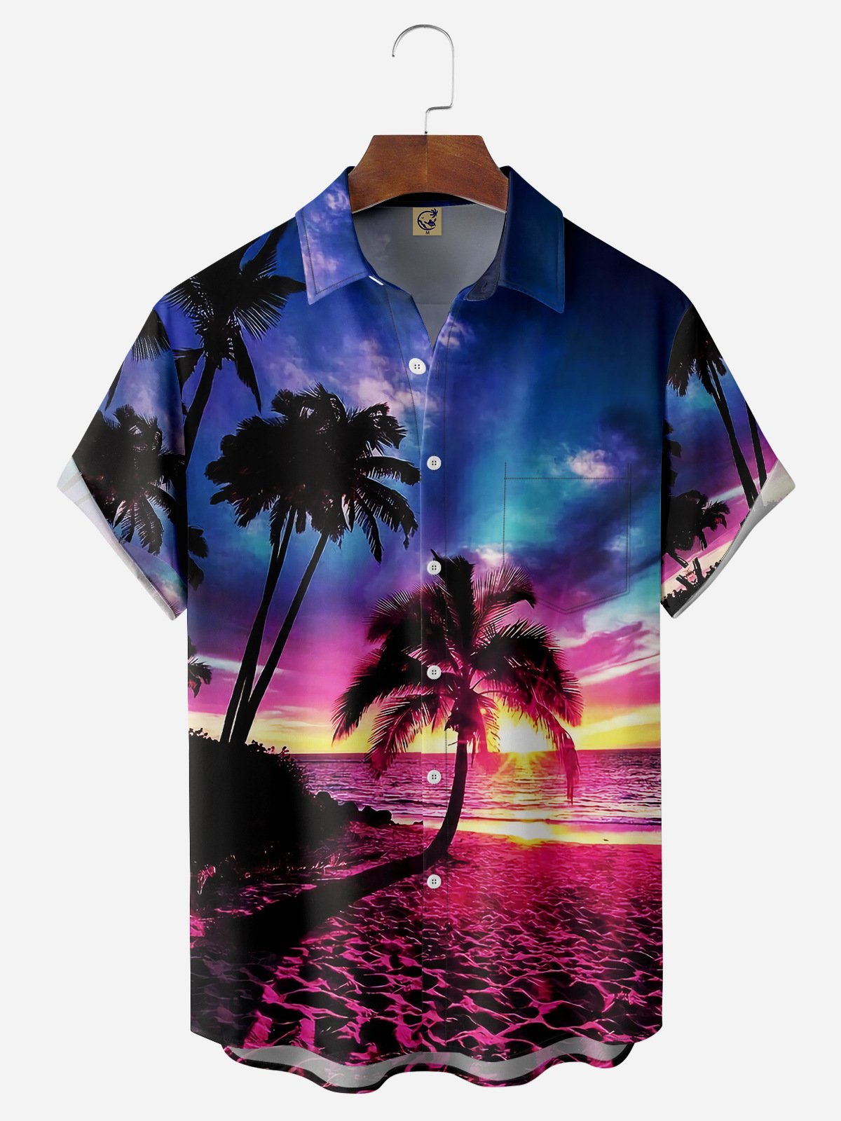 Coconut Tree Chest Pocket Short Sleeve Hawaiian Shirt