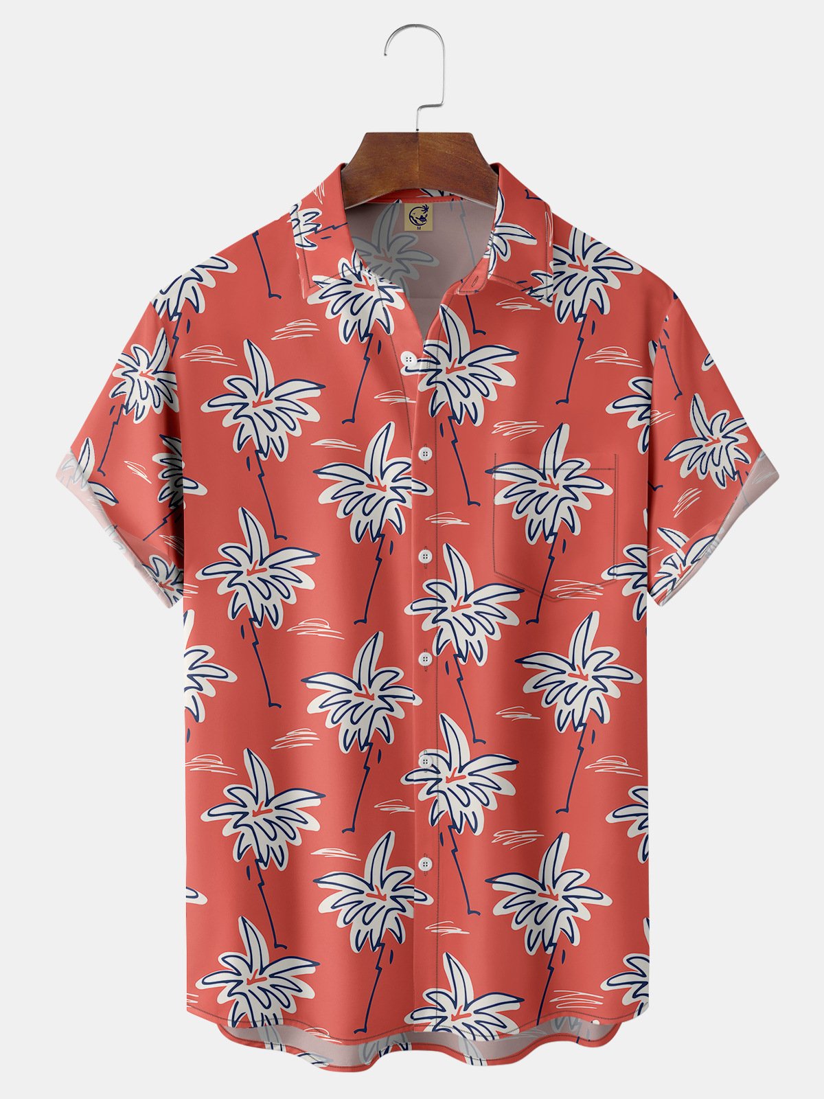 Coconut Tree Chest Pocket Short Sleeve Hawaiian Shirt