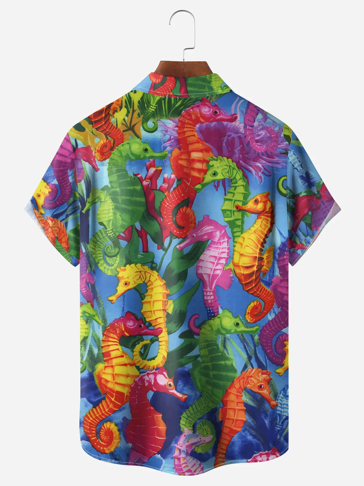 Seahorse Chest Pocket Short Sleeve Hawaiian Shirt
