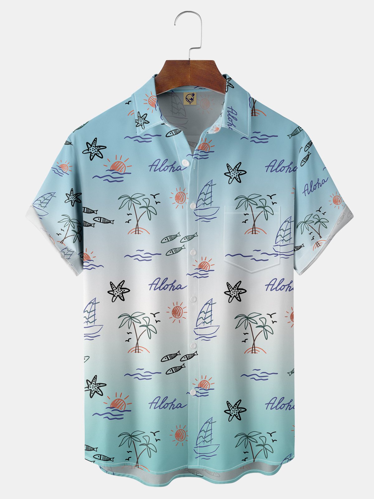 Coconut Tree Chest Pocket Short Sleeve Hawaiian Shirt