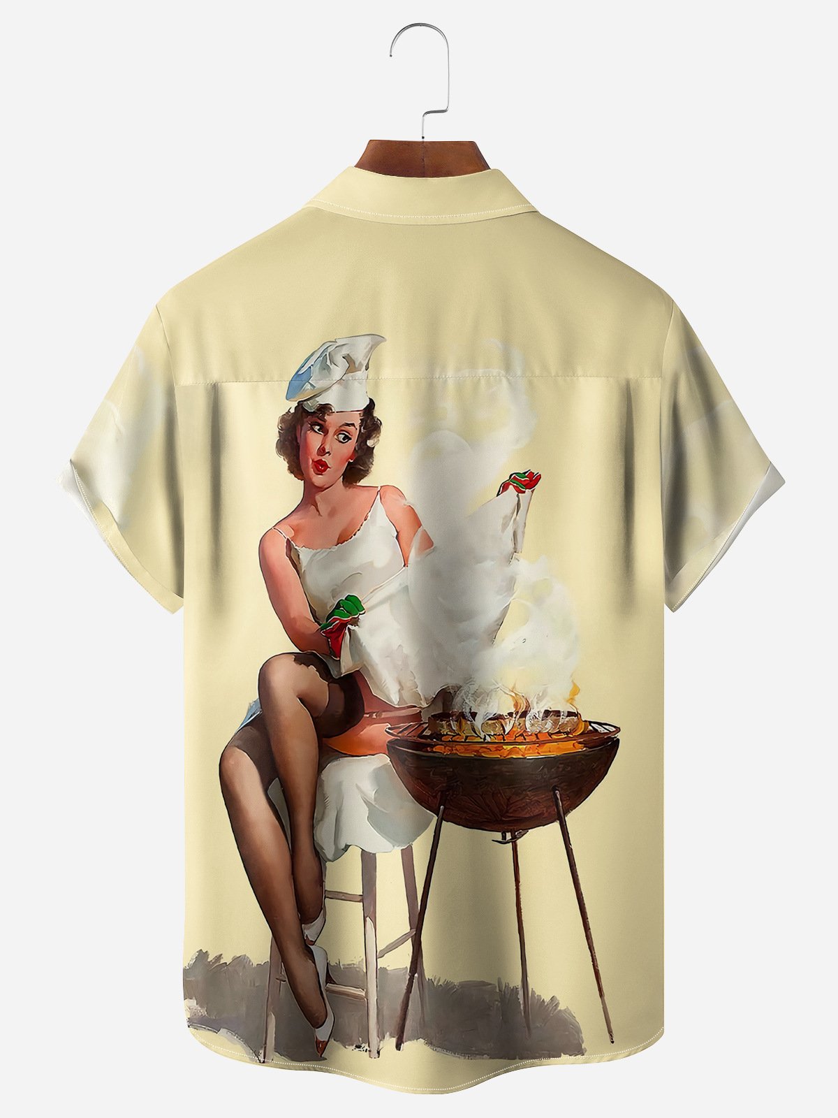 Retro Beauty Chest Pocket Short Sleeve Hawaiian Shirt