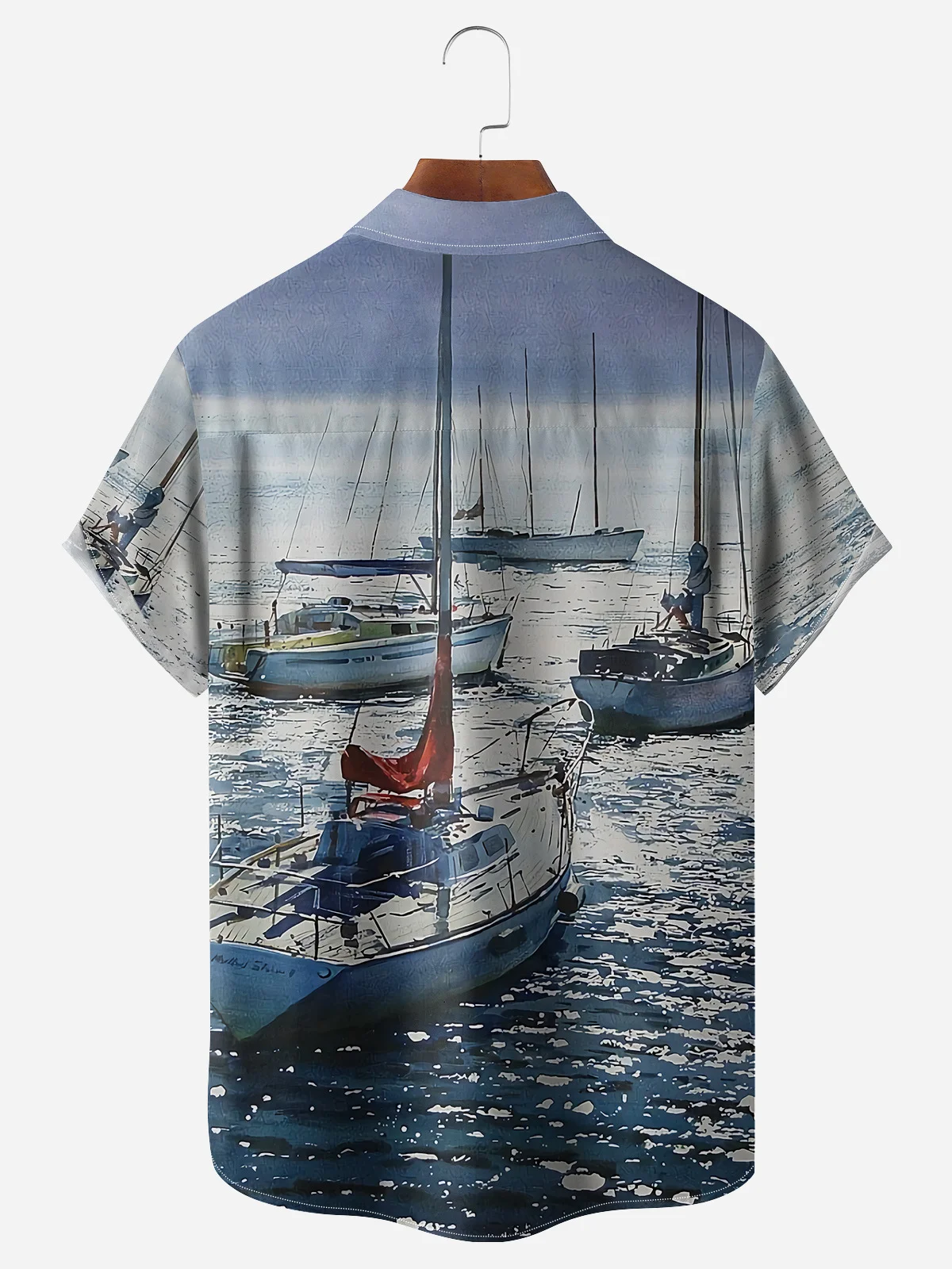 Sailboat Chest Pocket Short Sleeve Hawaiian Shirt