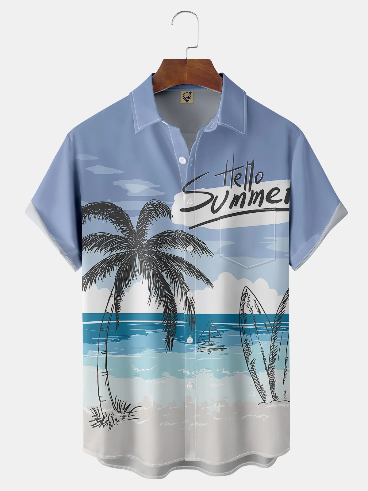 Coconut Tree Chest Pocket Short Sleeve Hawaiian Shirt