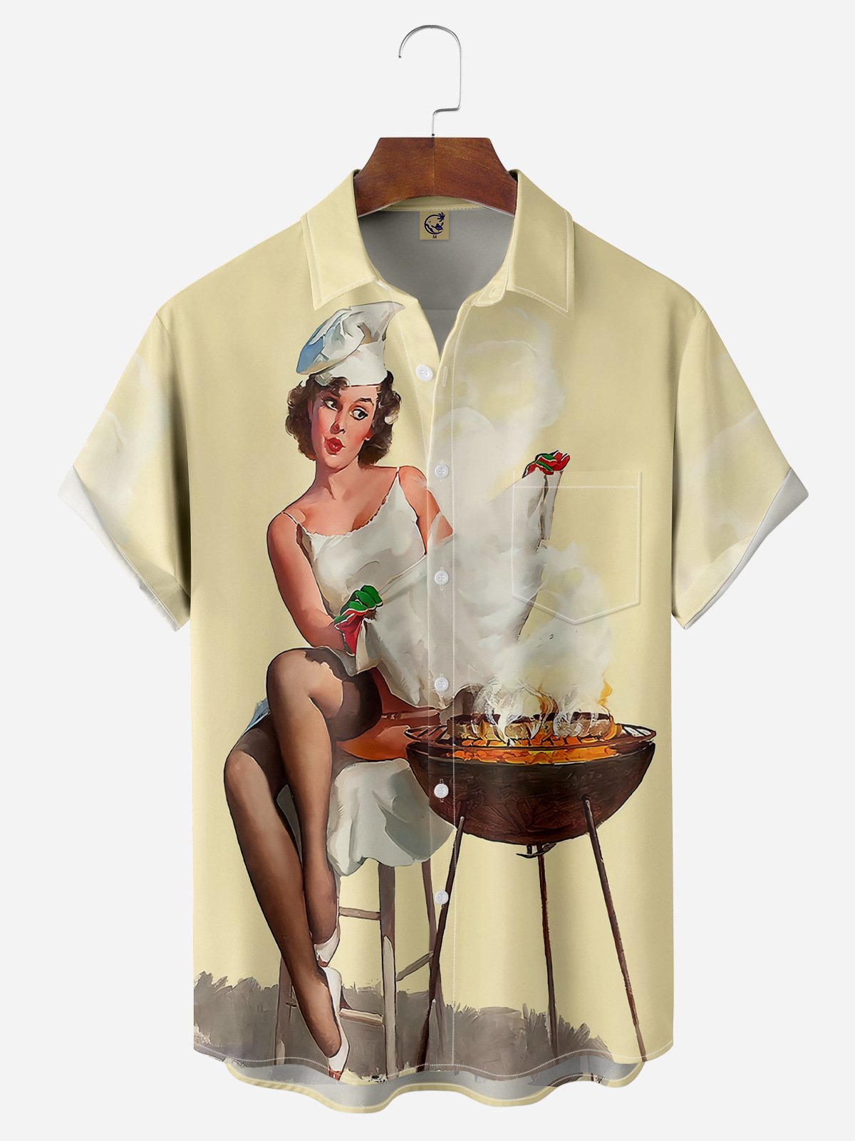 Retro Beauty Chest Pocket Short Sleeve Hawaiian Shirt