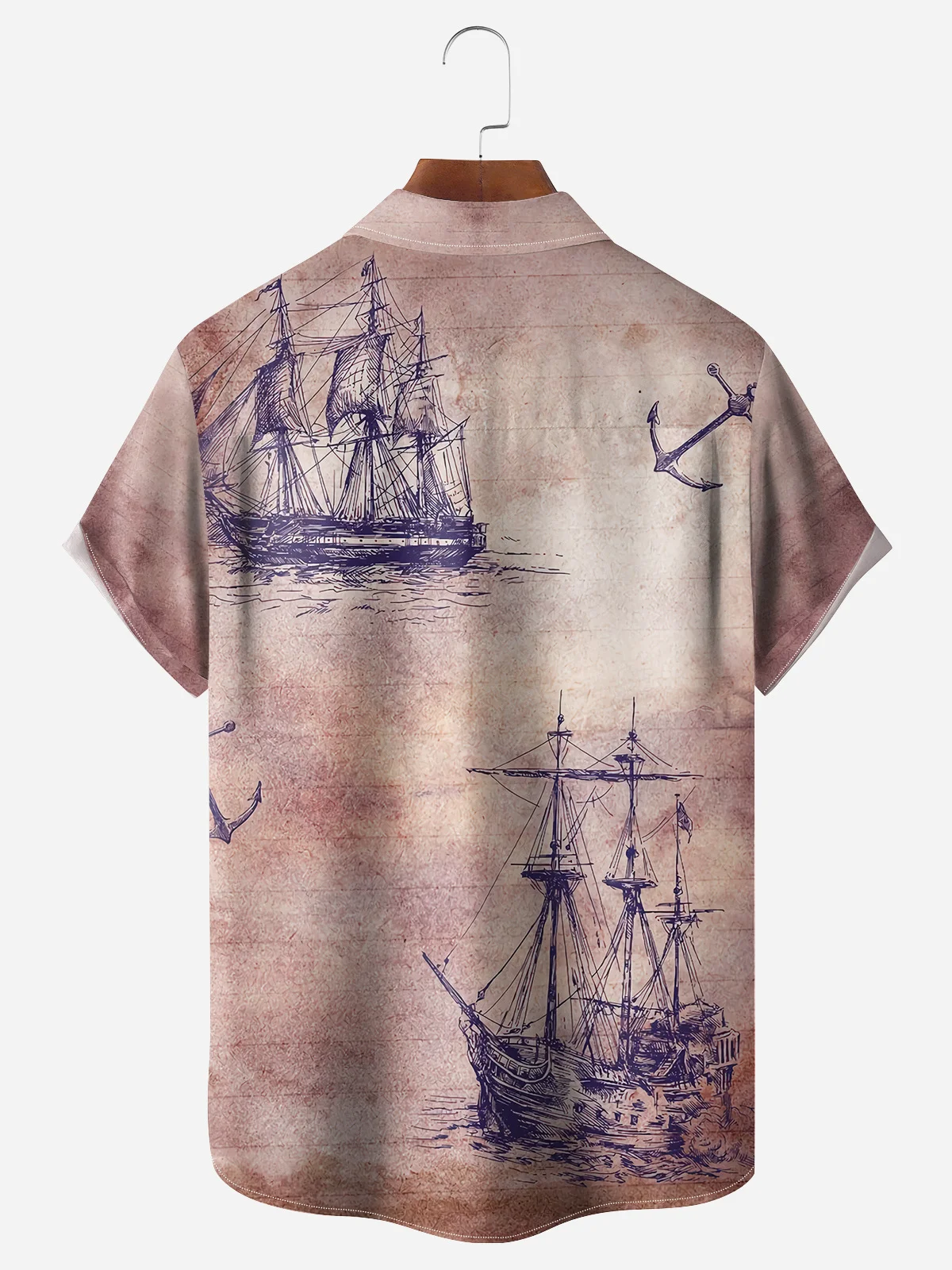 Sailing Boat Chest Pocket Short Sleeve Hawaiian Shirt