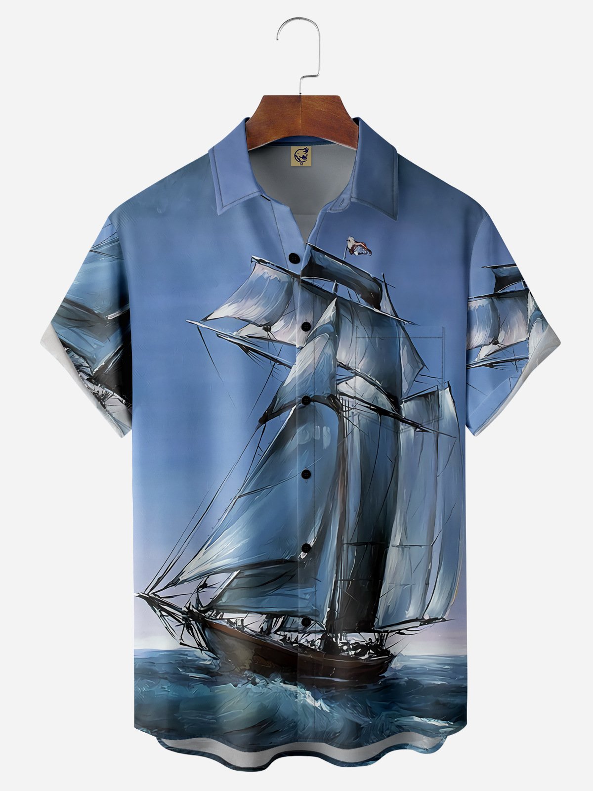 Sailing Boat Chest Pocket Short Sleeves Hawaiian Shirts