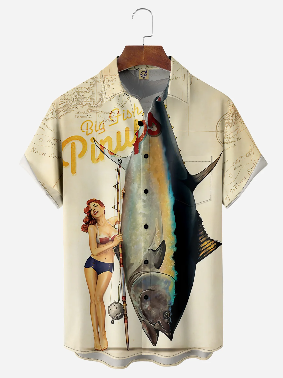 Beauty Fishing Chest Pocket Short Sleeve Hawaiian Shirt