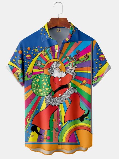 Christmas Chest Pocket Short Sleeve Hawaiian Shirt