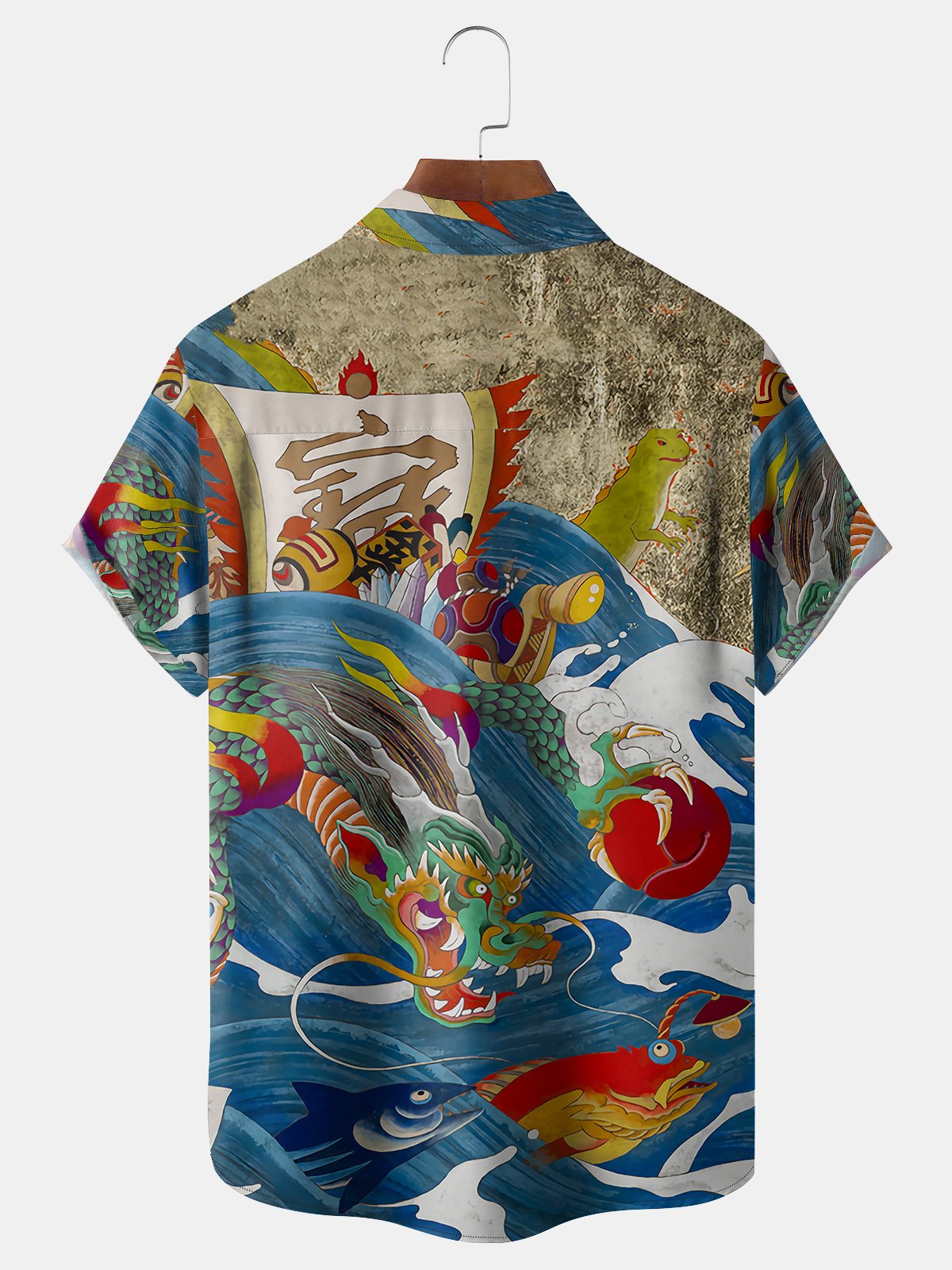 Ukiyo-e Dragon Chest Pocket Short Sleeve Hawaiian Shirt