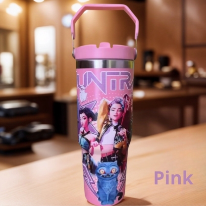 K-Pop Ghost Hunter Themed Tumbler，With cover and straw, it can be reused. Suitable for family, travel, work or schoo, coffee.Halloween/Christmas party props and teen pop cultural gifts