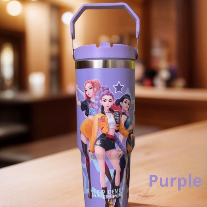 K-Pop Ghost Hunter Themed Tumbler，With cover and straw, it can be reused. Suitable for family, travel, work or schoo, coffee.Halloween/Christmas party props and teen pop cultural gifts
