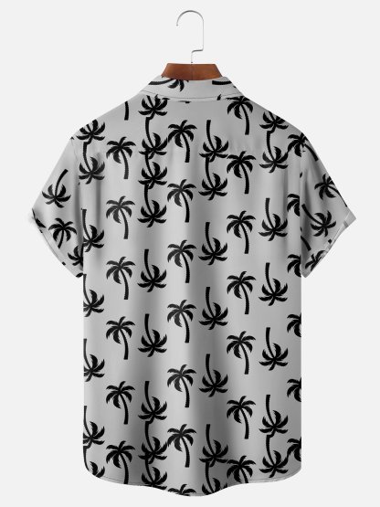 Moisture-wicking Palm Tree Chest Pocket Hawaiian Shirt