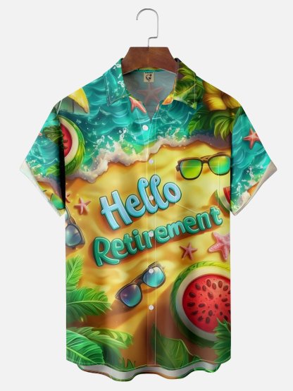 Moisture-wicking Watermelon Retirement VacationChest Pocket Hawaiian Shirt