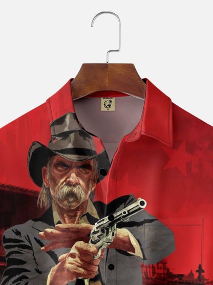 Moisture-wicking Western Cowboy Duel Chest Pocket Hawaiian Shirt