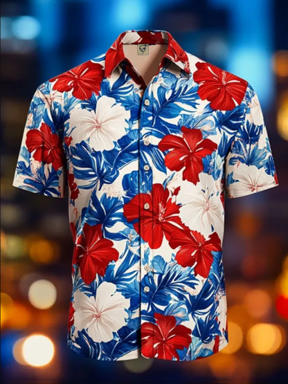 Moisture-wicking Tropical Palm Tree Chest Pocket Hawaiian Shirt