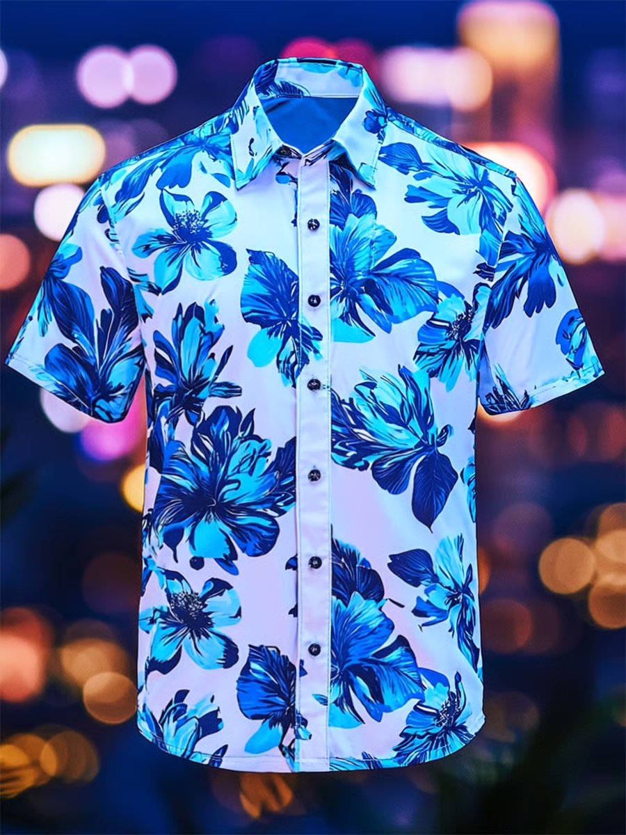 Moisture-wicking Floral Chest Pocket Hawaiian Shirt