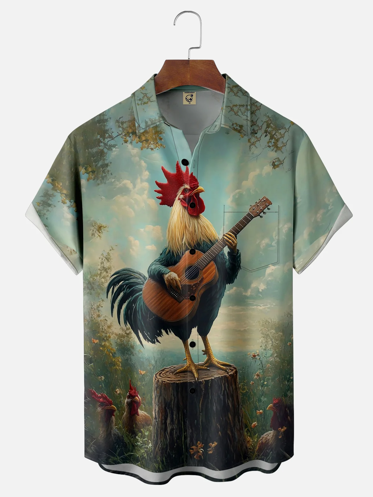 Moisture-wicking Chicken Music Chest Pocket Hawaiian Shirt