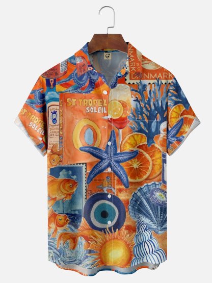 Moisture Wicking Ocean Chest Pocket Hawaiian Shirt