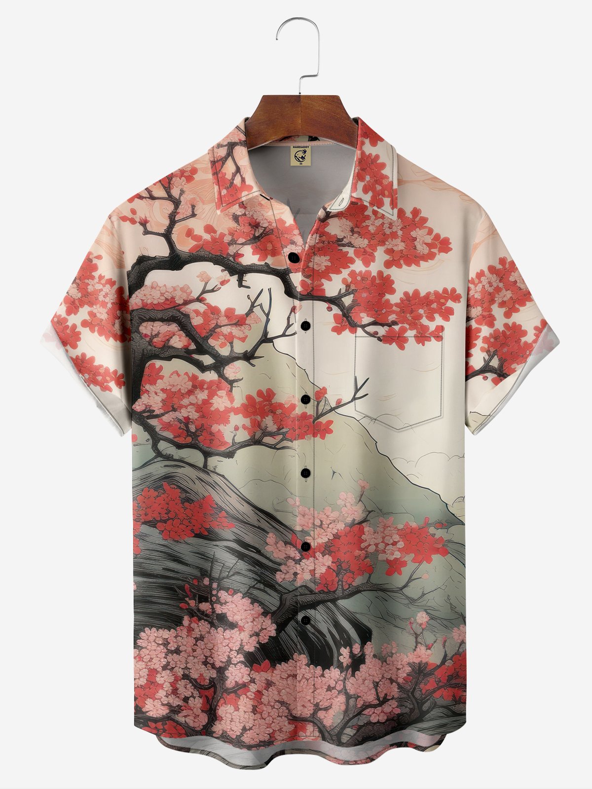 Moisture-wicking Cherry Blossoms Chest Pocket Hawaiian Shirt