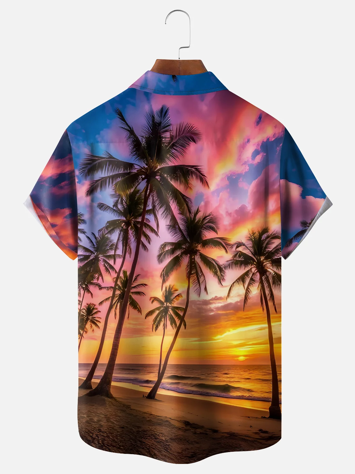 Moisture-wicking Coconut Tree Beach Chest Pocket Hawaiian Shirt