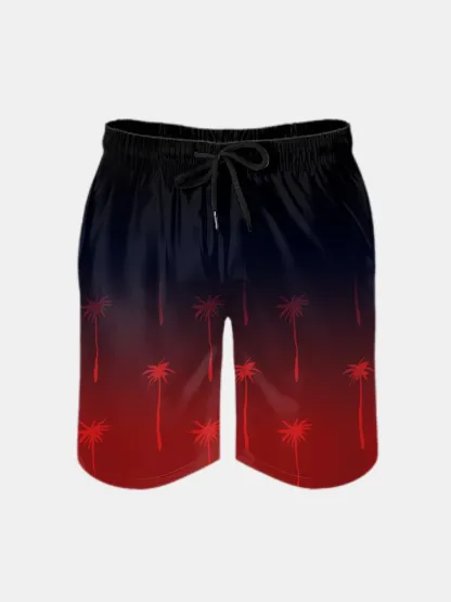 Men's Swim Trunks Hawaiian Tropical Gradient Palm Tree Beach Shorts with Pockets