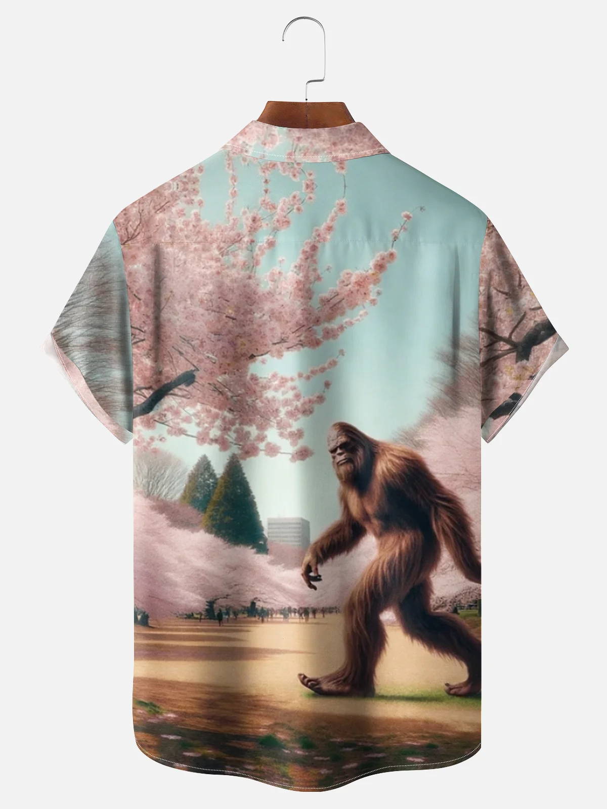 Moisture Wicking Bigfoot under the Cherry Blossom Tree Chest Pocket Holiday Hawaiian Shirt
