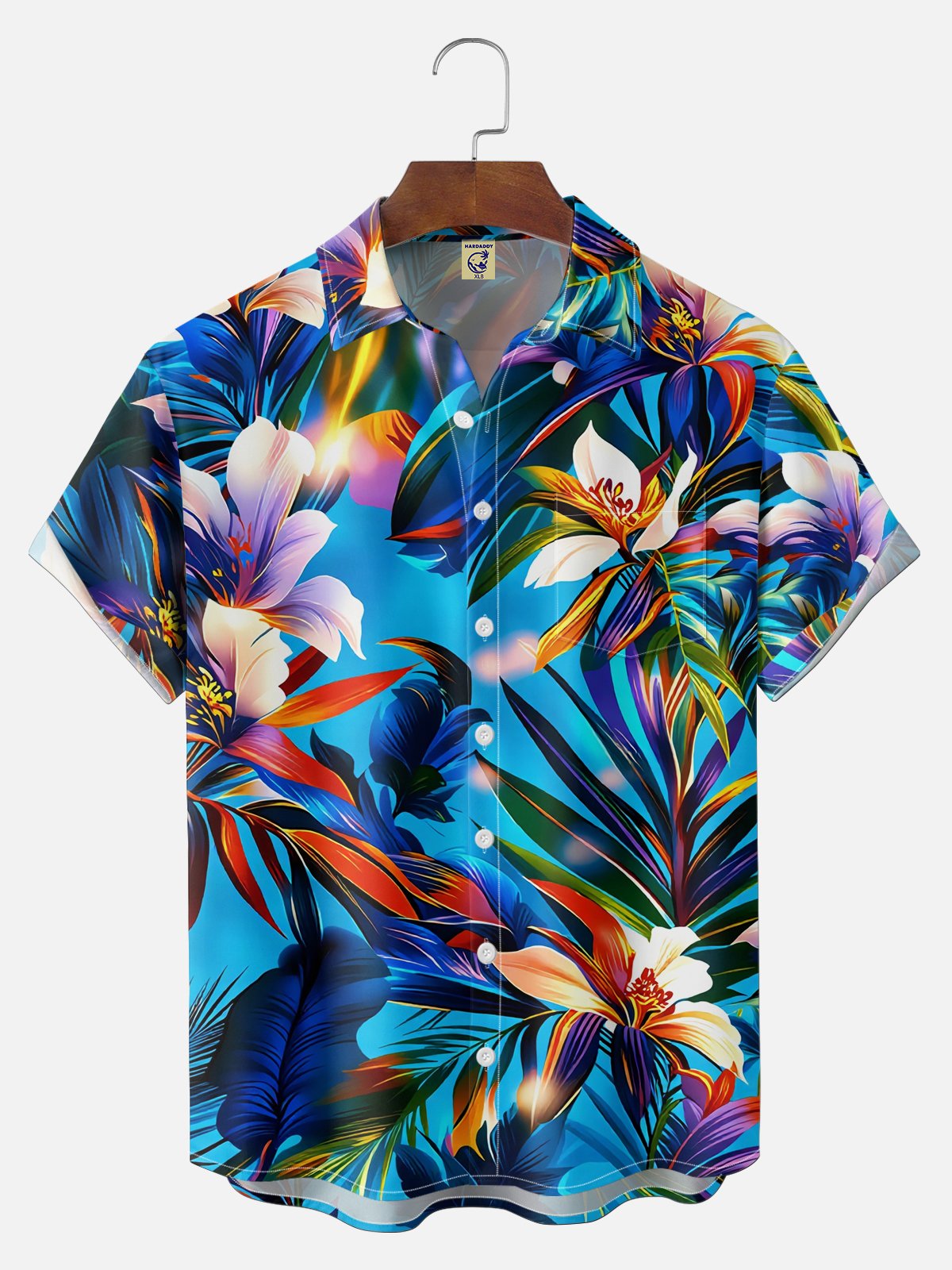 Big Size Moisture-wicking Floral Palm Chest Pocket Hawaiian Shirt