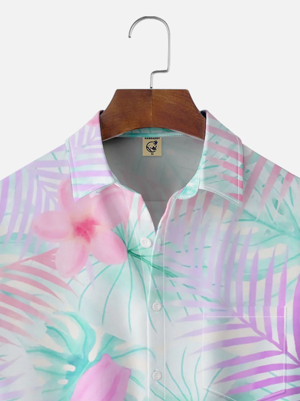 Moisture-wicking Palm Tree Hibiscus Flower Chest Pocket Hawaiian Shirt