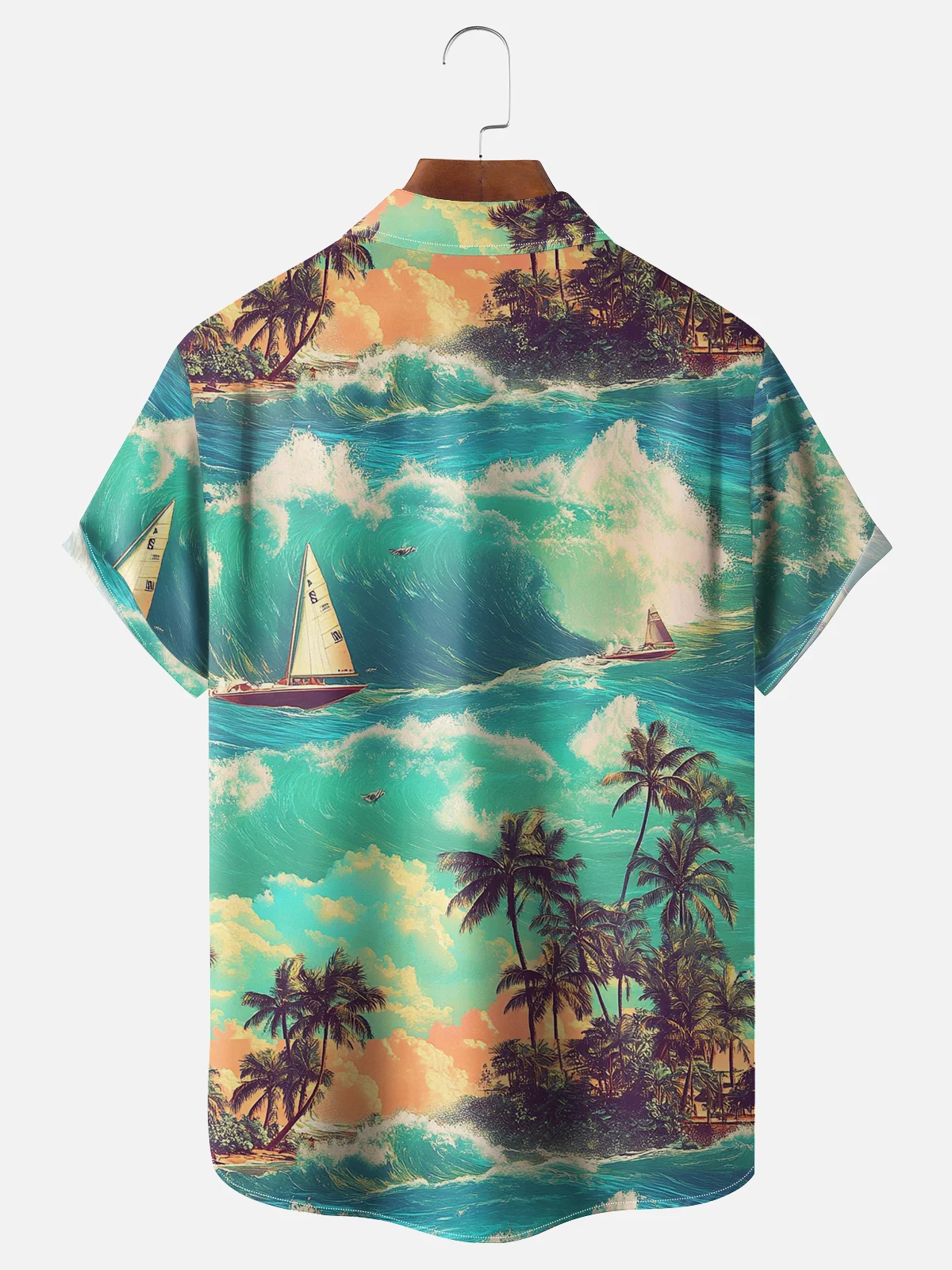 Moisture-wicking Palm Tree Chest Pocket Hawaiian Shirt