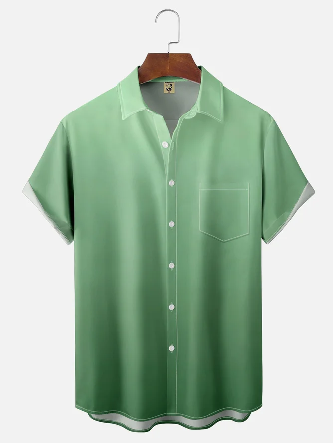 Tall Size Moisture-wicking Gradient Color Chest Pocket Hawaiian Shirt