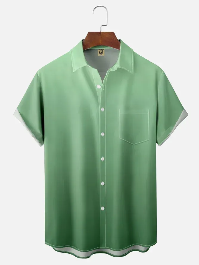 Tall Size Moisture-wicking Gradient Color Chest Pocket Hawaiian Shirt