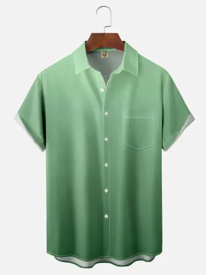 Tall Size Moisture-wicking Gradient Color Chest Pocket Hawaiian Shirt