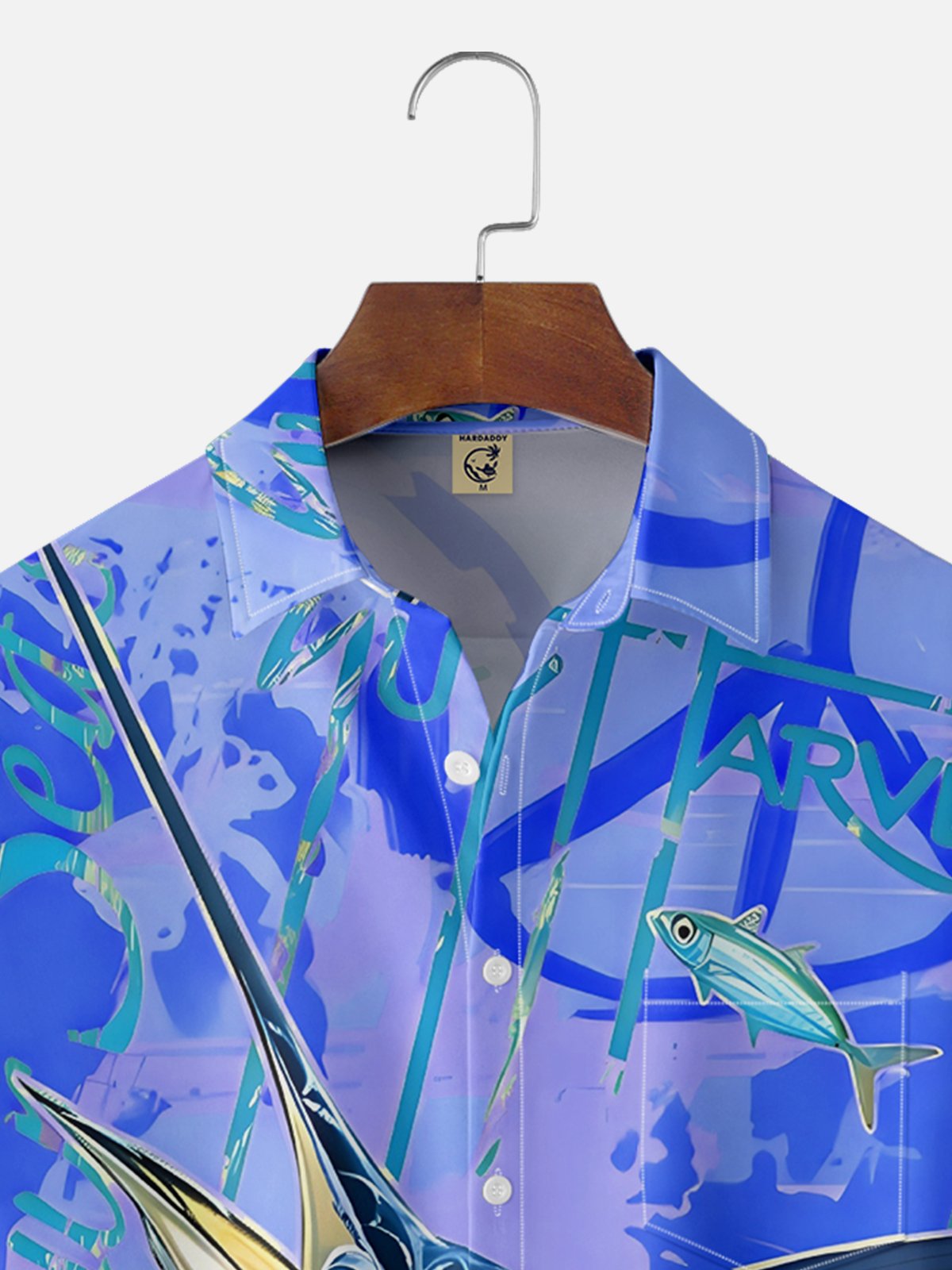 Moisture-wicking Swordfish Ocean Chest Pocket Hawaiian Shirt