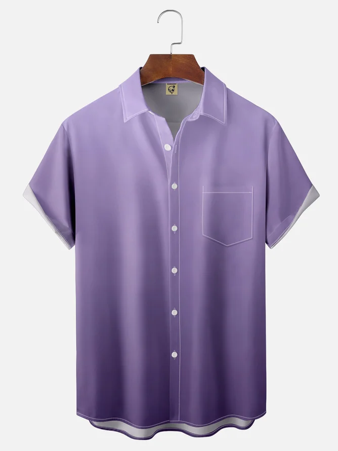 Tall Size Moisture-wicking Gradient Color Chest Pocket Hawaiian Shirt