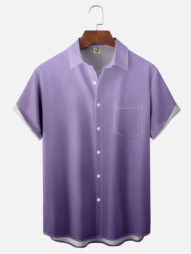 Tall Size Moisture-wicking Gradient Color Chest Pocket Hawaiian Shirt