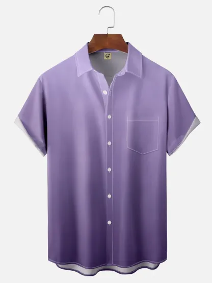 Tall Size Moisture-wicking Gradient Color Chest Pocket Hawaiian Shirt