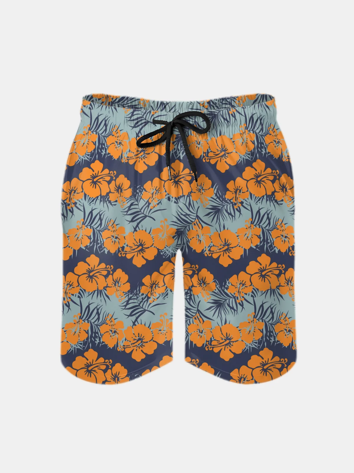Men's Swim Trunks Hawaiian Tropical Hibiscus Flower Beach Shorts with Pockets