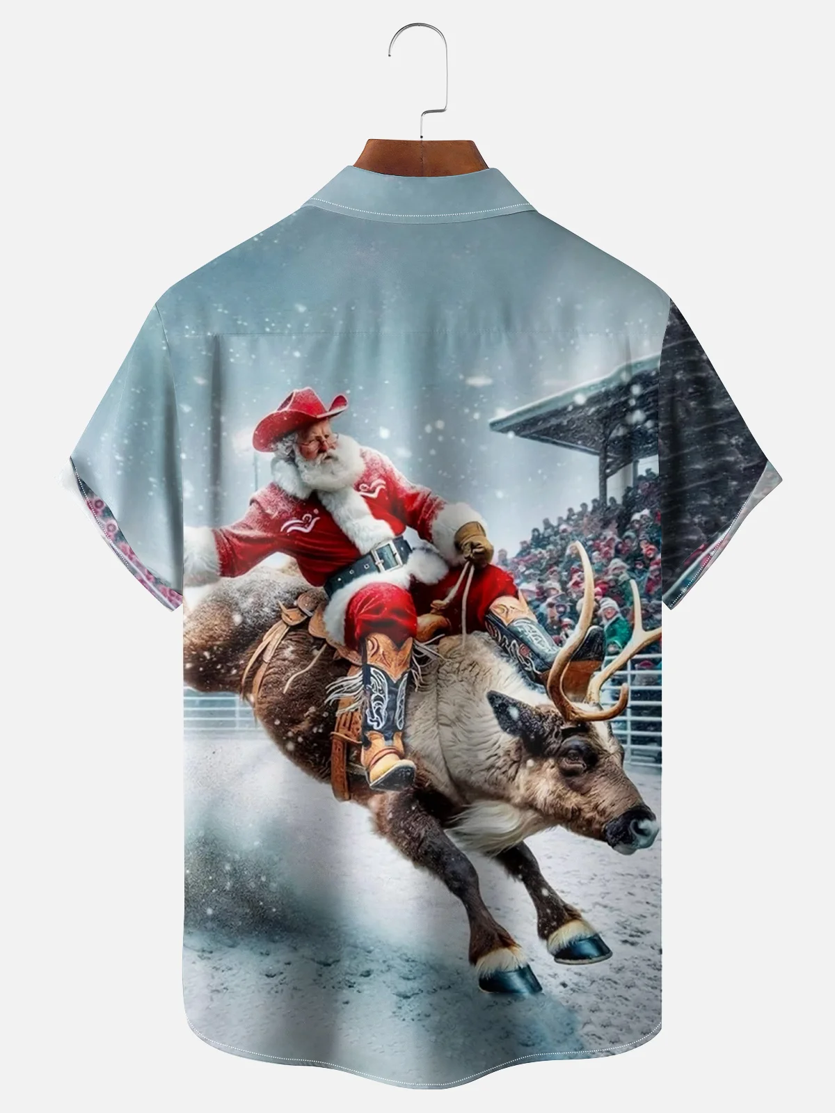 Moisture-wicking Wild Christmas Santa Cowboy Chest Pocket Hawaiian Shirt